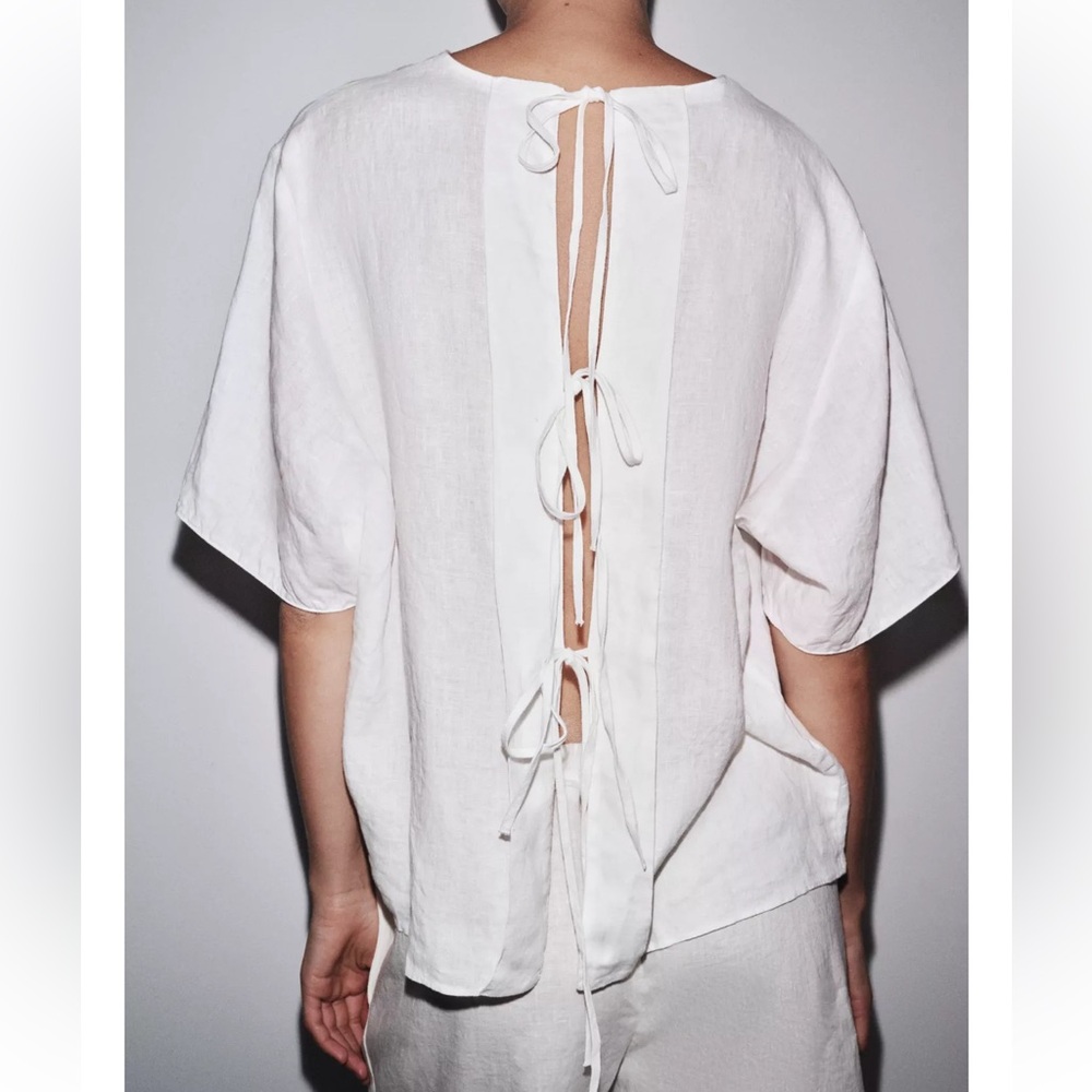 ZARA ZW COLLECTION LINEN TIE BACK BLOUSE TOP M